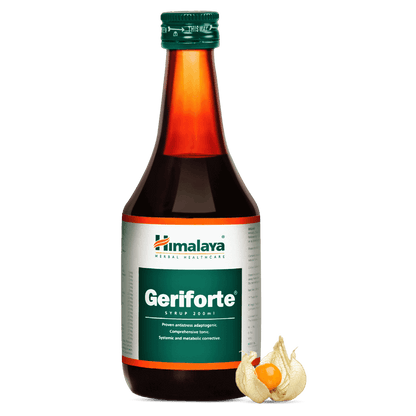 Himalaya Herbals Geriforte Syrup in a 200 ml bottle, an Ayurvedic herbal wellness syrup from Himalaya Herbals.