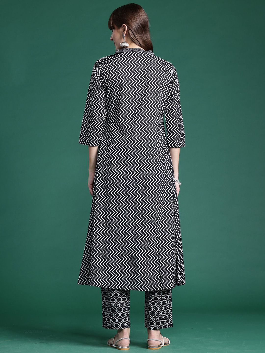 Ethnic Motifs Printed A-Line Pure Cotton Kurta with Trousers