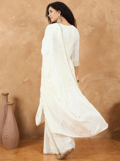Indyancart VA Women Ethnic Motifs Embroidered Regular Kurta & Sharara With Dupatta