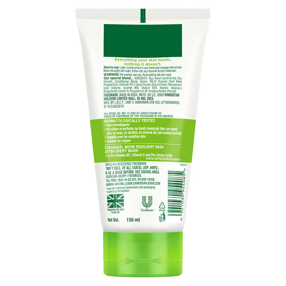 Simple Moisturising Facial Wash in a clear pump bottle, showcasing its gentle formula for cleansing and hydrating skin.