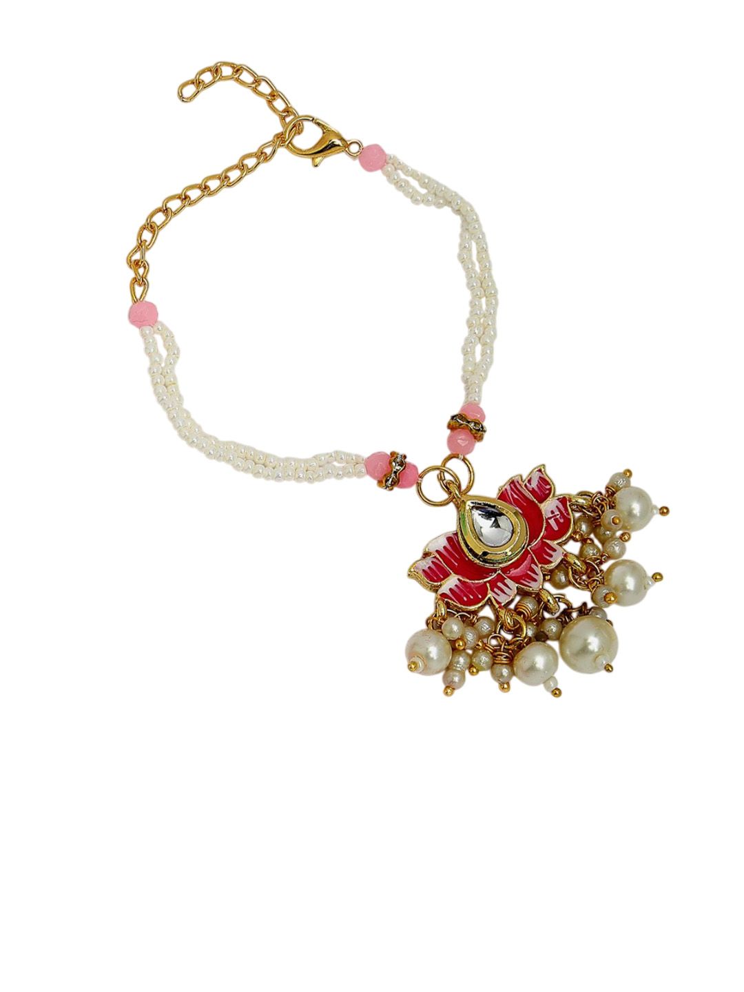 Anouk Unisex Set Of 2 Pink Lotus Shape Kundan-Studded & Beaded Wraparound Rakhi Set
