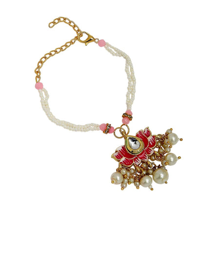 Anouk Unisex Set Of 2 Pink Lotus Shape Kundan-Studded & Beaded Wraparound Rakhi Set