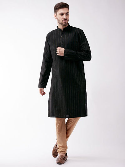 Men's Black Cotton Blend Straight Kurta Pyjama Set