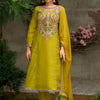 Indyancart IE Floral Embroidered A-Line Round Neck Beads & Stones Kurta With Trousers & Dupatta