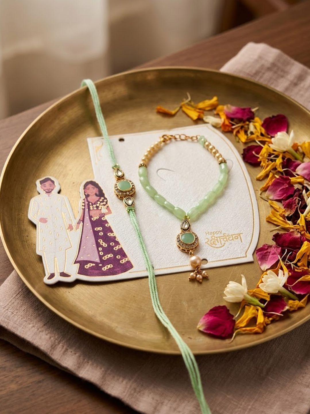 Anouk Set Of 2 Artificial Stones & Beads Bhaiya Bhabhi Rakhi With Roli Chawal Chandan