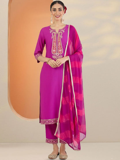 Women Ethnic Motifs Embroidered Regular Thread Work Kurta with Trousers & With Dupatta