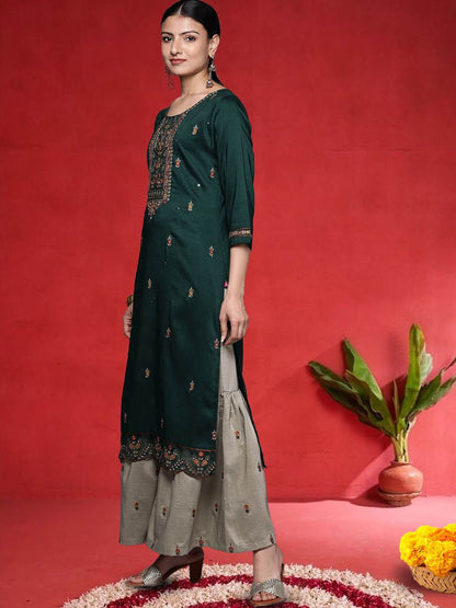 Indyancart VA Women Ethnic Motifs Embroidered Kurta with Palazzo & Dupatta