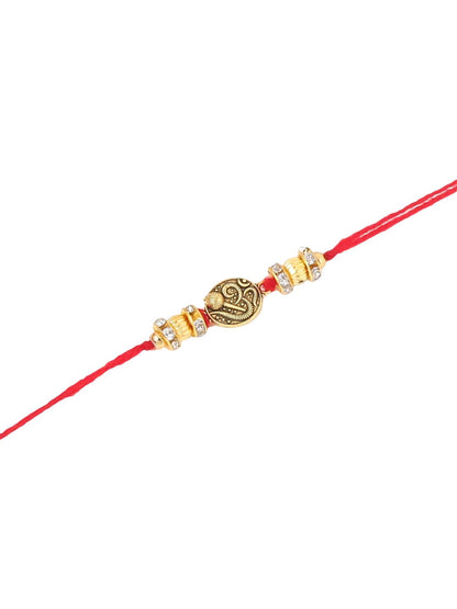 Anouk Men Set Of 4 Gold Toned Artificial Stones Swastik Design Thread Rakhi
