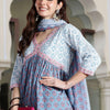 Indyancart IE Women Ethnic Motifs Printed Empire Beads and Stones Pure Cotton Kurta with Trousers & With Dupatta