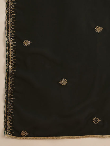 Indyancart IE Women Ethnic Motifs Embroidered Regular Velvet Kurta with Trousers & With Dupatta