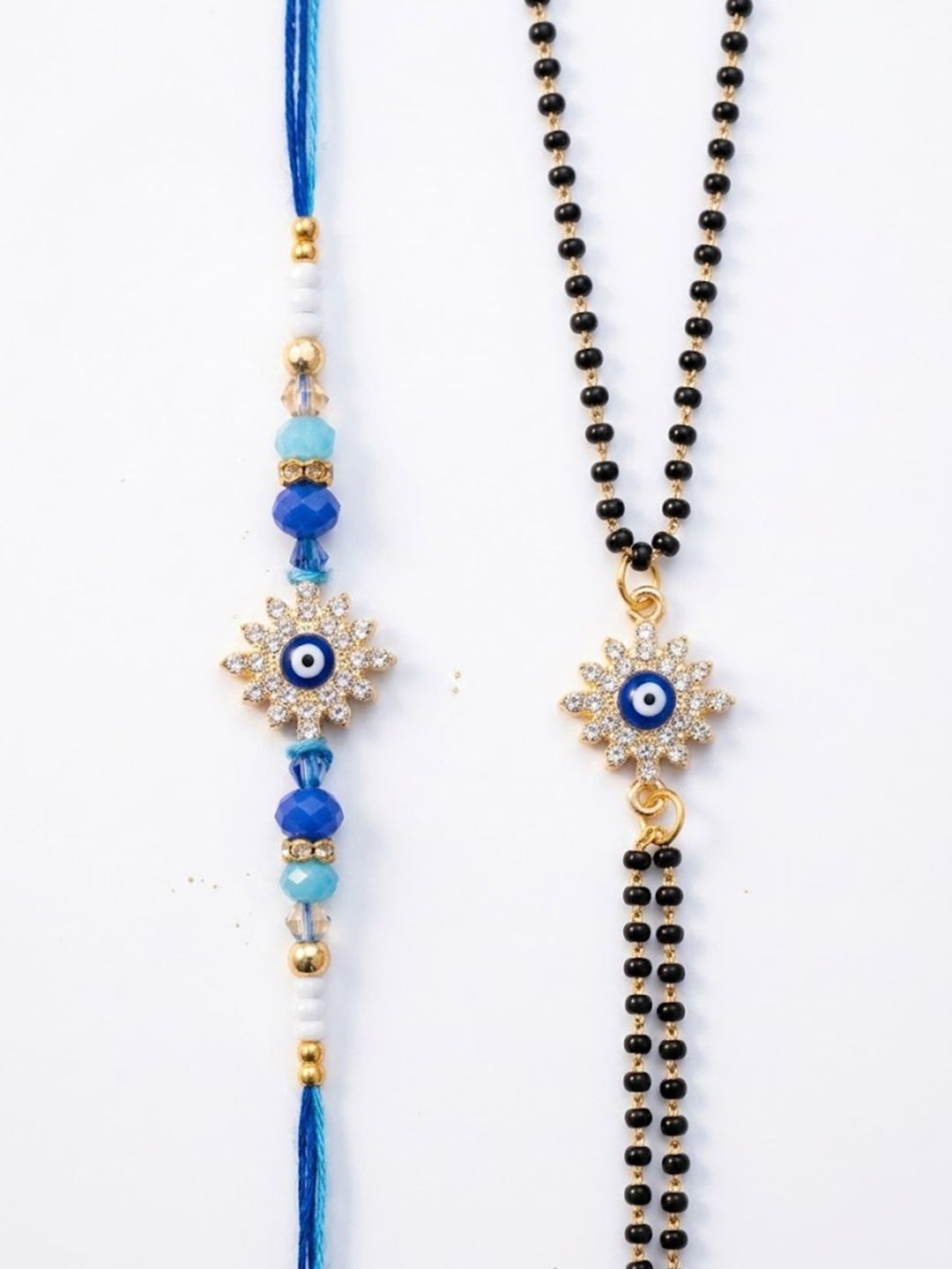 Anouk Set Of 2 Blue Evil Eye Artificial Stones Bhaiya Bhabhi Rakhi