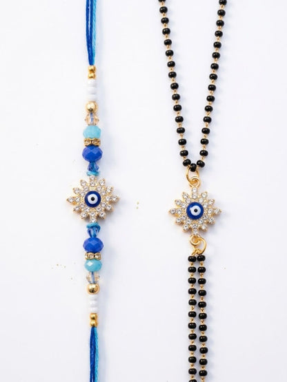 Anouk Set Of 2 Blue Evil Eye Artificial Stones Bhaiya Bhabhi Rakhi