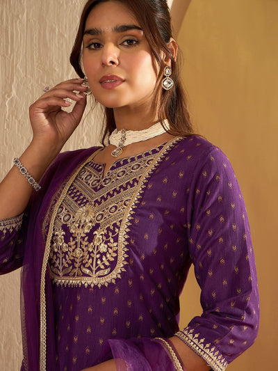 Indyancart IE Ethnic Motifs Printed Straight Sequinned Kurta with Trousers & Dupatta