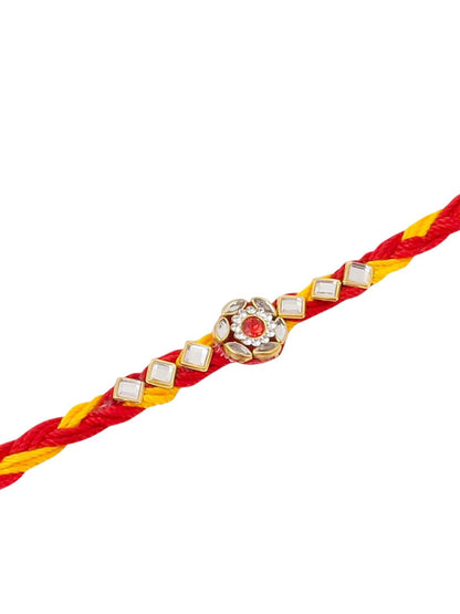 Anouk Set Of 6 Kundan Studded Floral Thread Rakhis With Roli Chawal Chandan & Mishri