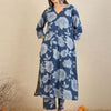 Dhiyona IE Floral Printed Pleated V Neck Straight Kurta With Trousers