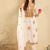 Dhiyona IE White Floral Embroidered Notch Neck Organza Kurta with Trousers & Dupatta