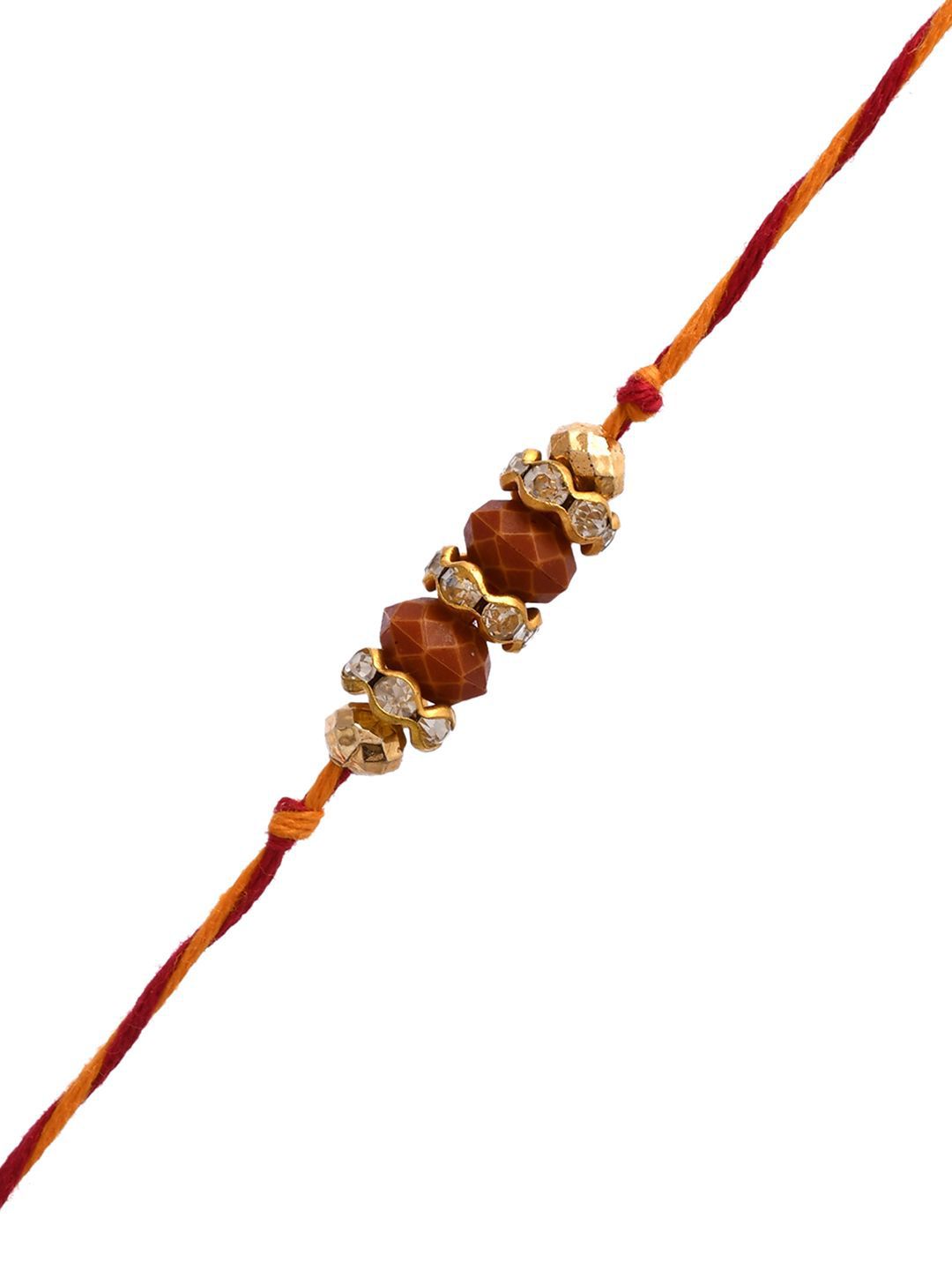 Anouk Gold-Toned Beaded Rakhi With Roli Chawal & Greeting Card