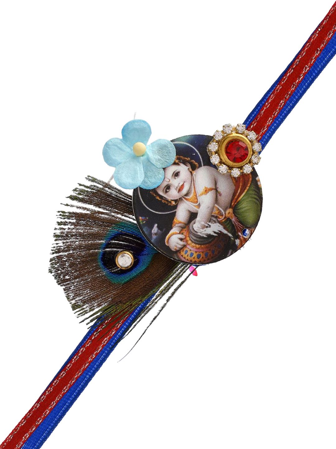 Anouk Blue Mor Pankh & Bal Gopal Beaded Rakhi With Roli Chawal & Greeting Card