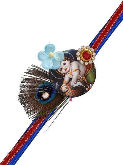 Anouk Blue Mor Pankh & Bal Gopal Beaded Rakhi With Roli Chawal & Greeting Card