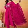 Dhiyona SN Women's Embroidered Notch Neck A-Line Kurta With Trousers & Dupatta