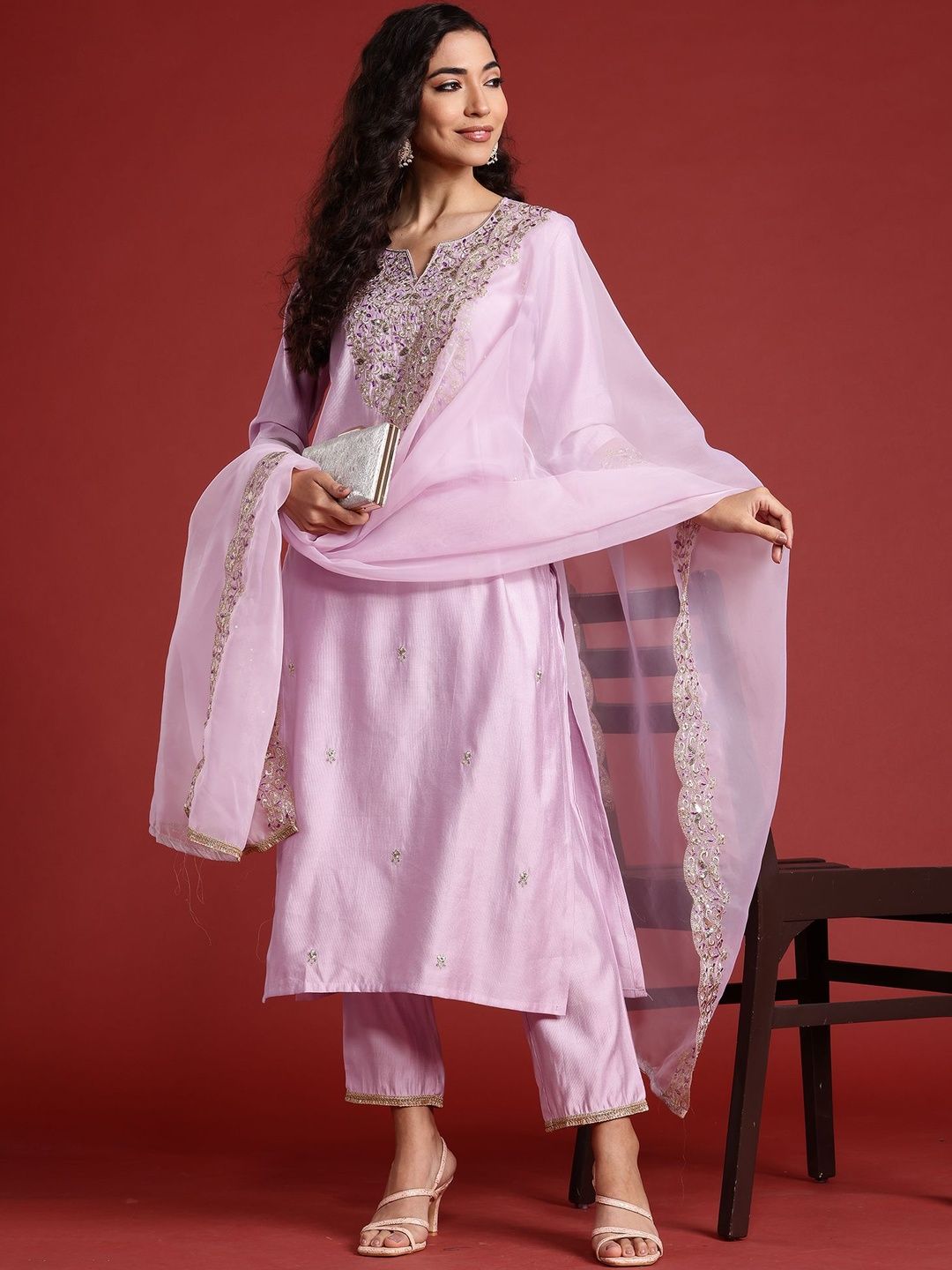 Women Ethnic Motifs Embroidered Regular Liva Kurta with Trousers & Dupatta
