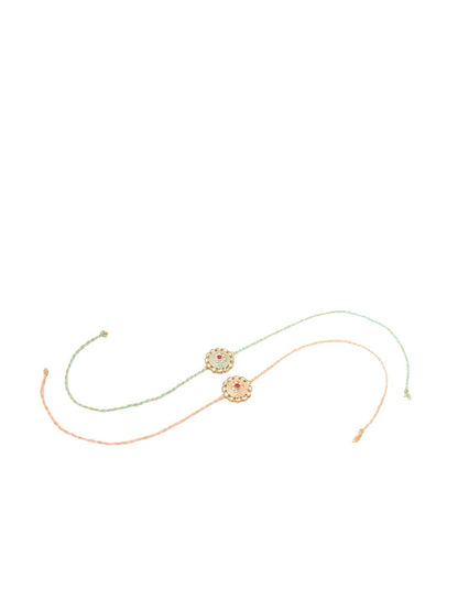 Anouk Kundan Studded Floral Bhaiya Bhabhi Rakhis With Roli Chawal Chandan & Mishri
