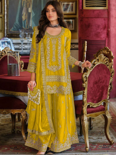 Indyancart IE Women Ethnic Motifs Embroidered Kurta with Sharara & With Dupatta