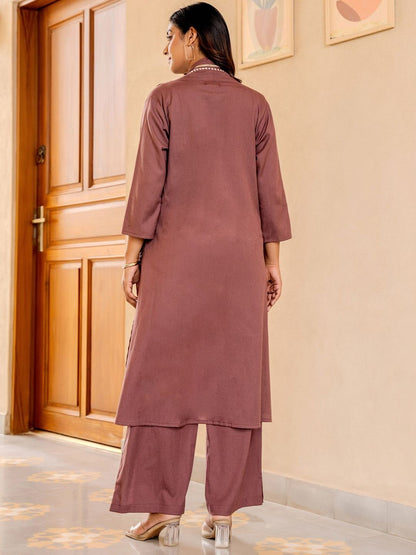 Women Solid Cotton Top with Palazzo & Jacket