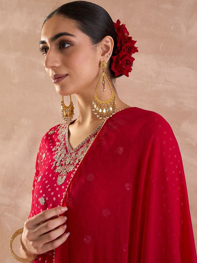 Indyancart IE Ethnic Motifs Printed Sequinned Georgette Anarkali Kurta With Trousers & Dupatta