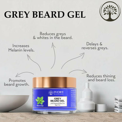 Ivory Natural beard gel in a clear jar, showing a smooth, glossy beard cream for restoring dark shine and vibrancy to beards.