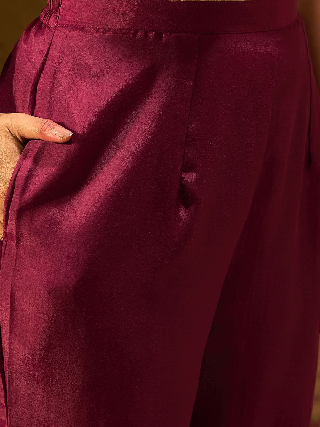 Indyancart IE Maroon Floral Embroidered V-Neck Straight Kurta with Trousers & Dupatta