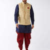 Men's Navy Blue Silk Blend Straight Jacket  Kurta and Dhoti Set