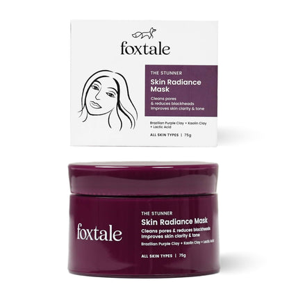 Foxtale De-Tan Face Mask with clay and lactic acid for glowing skin, tan removal, blackhead reduction, and instant brightening.