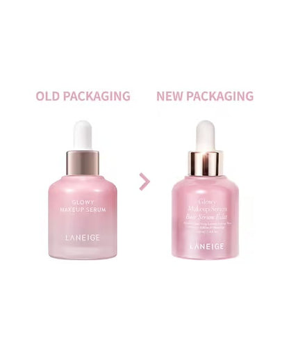 Laneige Glowy Makeup Serum bottle from Korean skincare line, showcasing its clear packaging and sleek design.