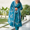 Dhiyona VV Kivra Teal Women Kurta and Pant Dupatta Sets Silk Fabrics with Embroidery