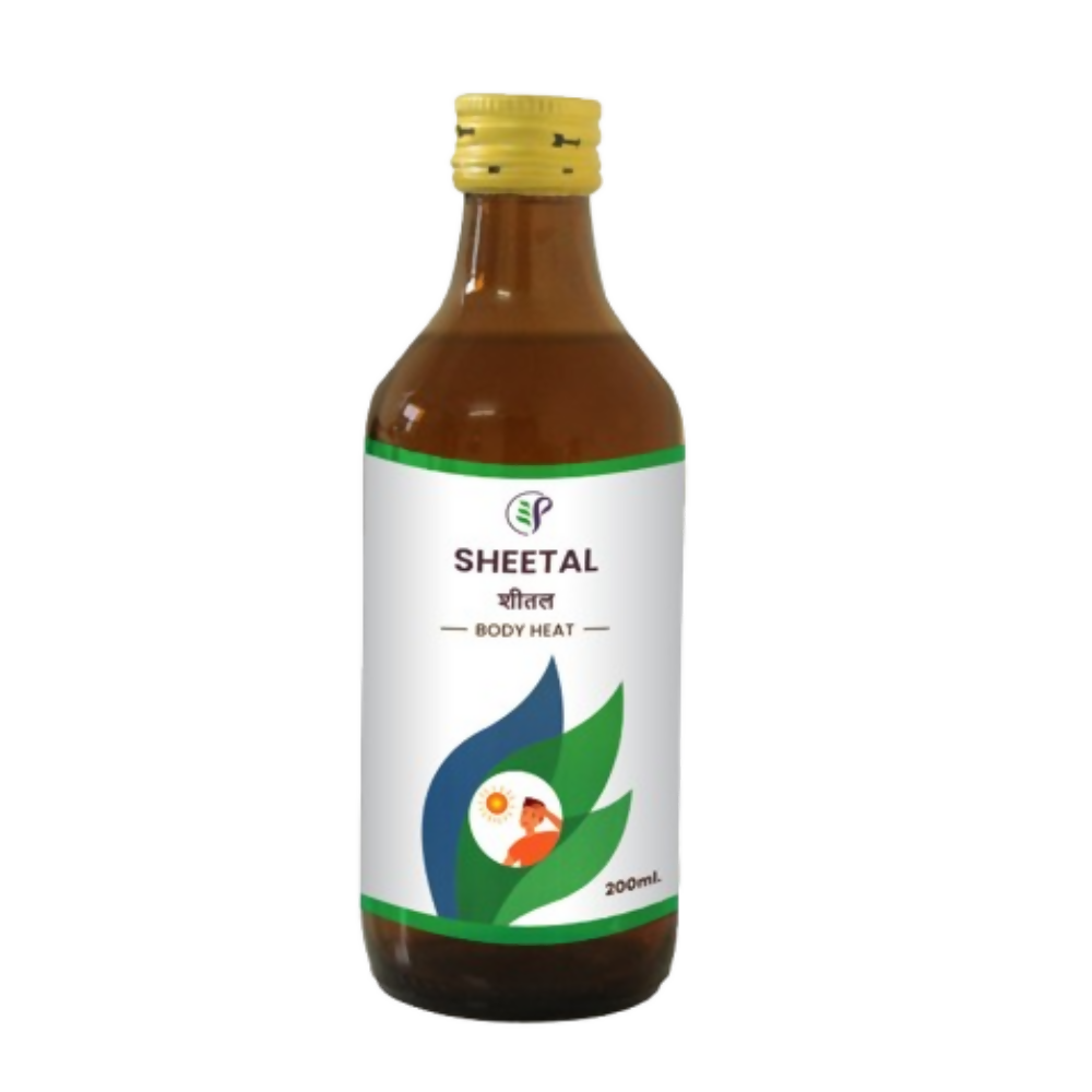 Pathak Ayurvedic Pharmacy Sheetal Ayurvedic syrup bottle with label, designed to help regulate body heat and promote wellness.