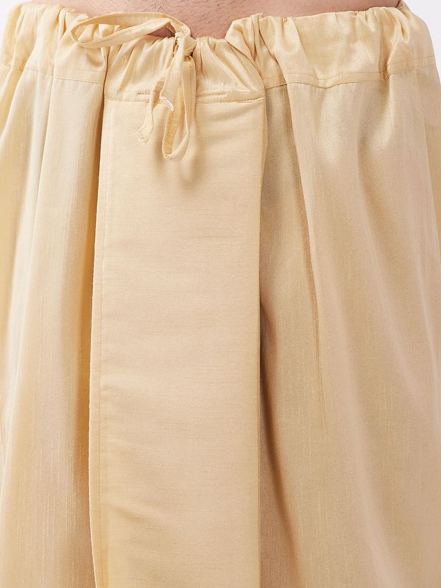 Men's Gold Silk Blend Straight Kurta and Dhoti Set