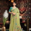 Dhiyona GR Women's Daisy Green Muslin Cotton Jamdani Saree With Contrast Blouse