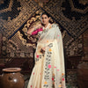 Dhiyona GR Women's Daisy White Muslin Cotton Jamdani Saree With Contrast Blouse