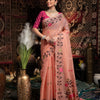 Dhiyona GR Women's Daisy Pink Muslin Cotton Jamdani Saree With Contrast Blouse
