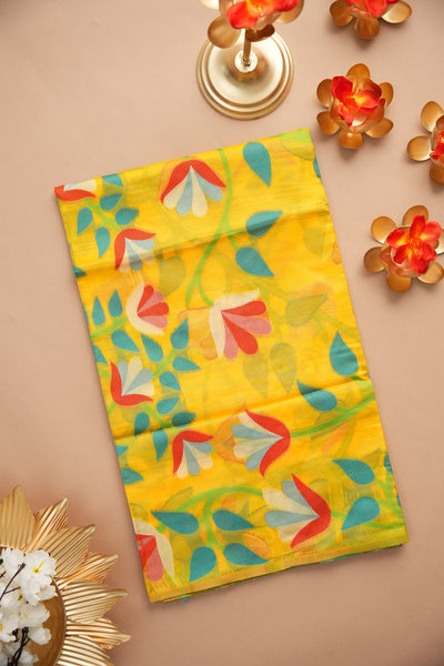 Indyancart GR Women's Kalini Yellow Retro Rhapsody Organza Jamdani Saree