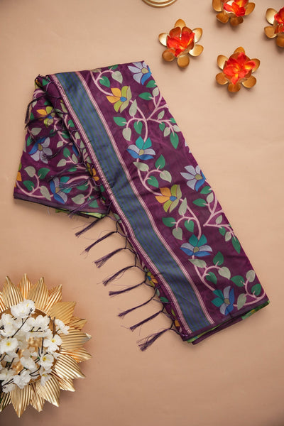 Indyancart GR Women's Karvaah Magenta Cotton Jamdani Saree