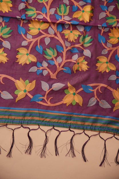 Dhiyona GR Women's Ghazal Classic Couture Wine Cotton Jamdani Saree