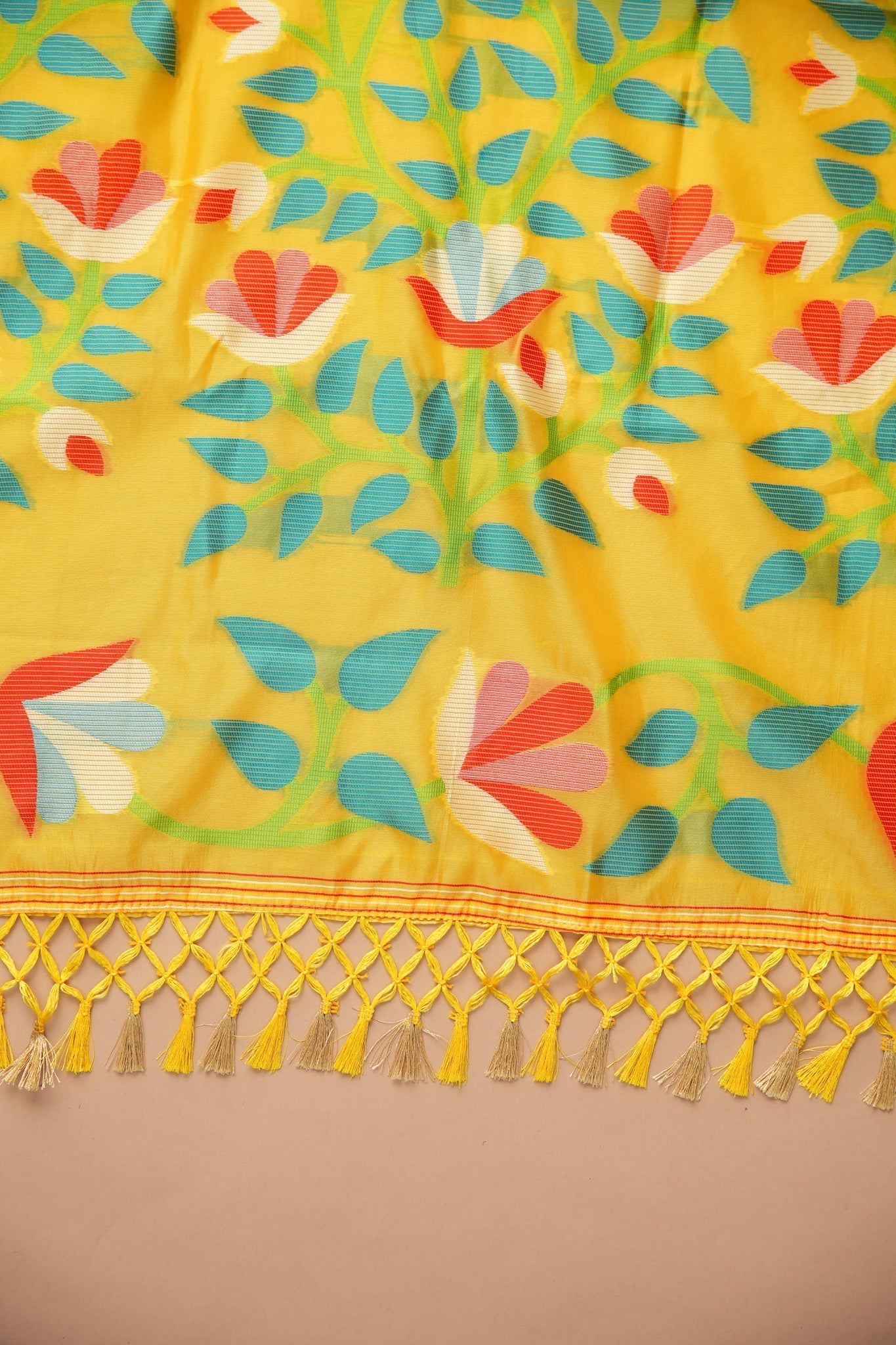 Dhiyona GR Women's Kalini Yellow Retro Rhapsody Organza Jamdani Saree