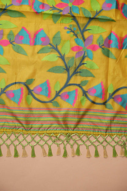 Dhiyona GR Women's Kora Silk Olive Green Organza Jamdani Saree