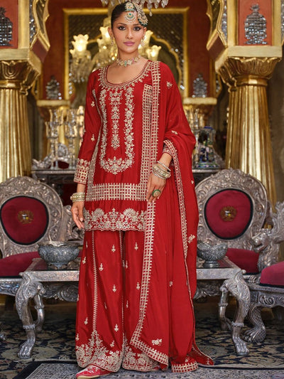 Indyancart IE Women Ethnic Motifs Embroidered Regular Kurta With Sharara & Dupatta Kurta Sets