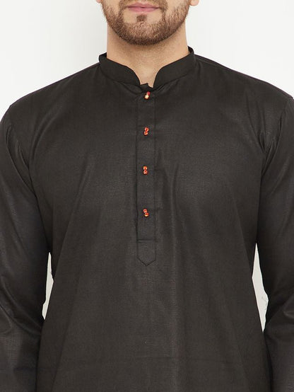 Men's Black Cotton Blend Straight Kurta Pyjama Set