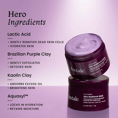 Foxtale De-Tan Face Mask with clay and lactic acid for glowing skin, tan removal, blackhead reduction, and instant brightening.