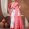 Dhiyona GR Women's Red & White Chanderi Cotton Saree For Durga Puja