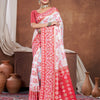 Dhiyona GR Women's Red & White Chanderi Cotton Saree For Durga Puja